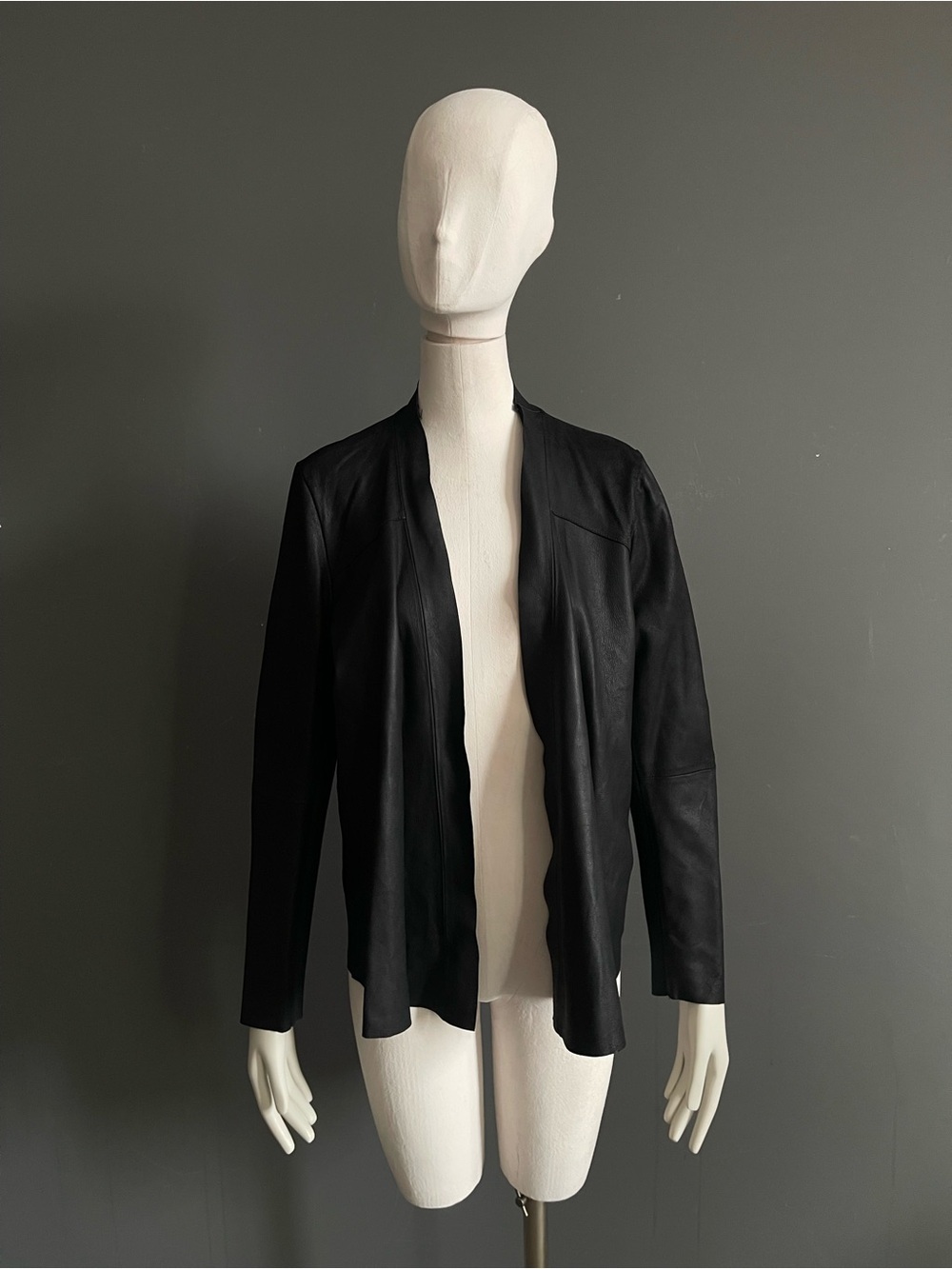 Selected Femme Black Leather Mix Open Front Blazer Jacket EU 42 US 10/12 Scandi
